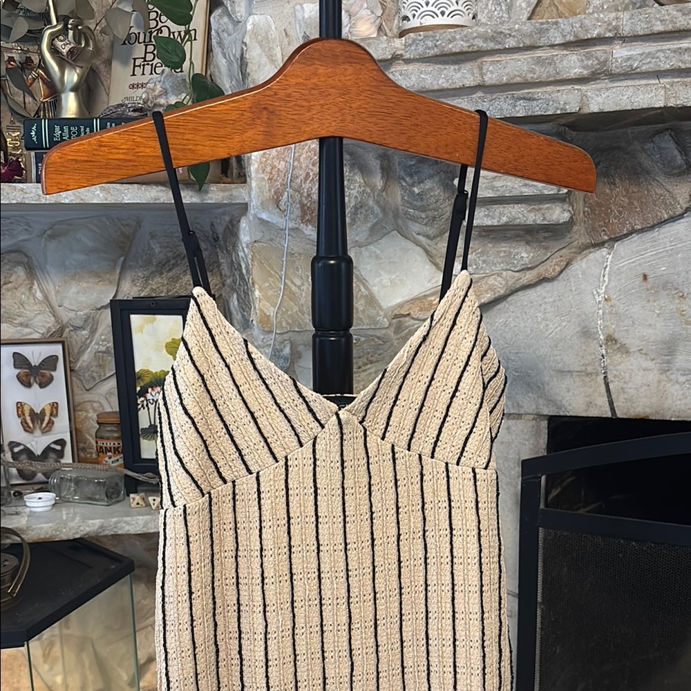 Rosie Harlow Maxi Dress Spaghetti Straps Tan Black Ribbed Sleeveless Beachy Boho - Picture 3 of 16